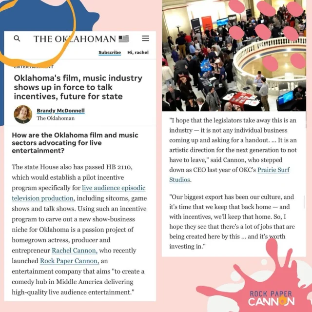 Thank you the wonderful event coverage Brandy @_theoklahoman and your commitment to sharing our industry’s story. 

#oklahomasitcoms #rachelcannon #rockpapercannon #letsgo